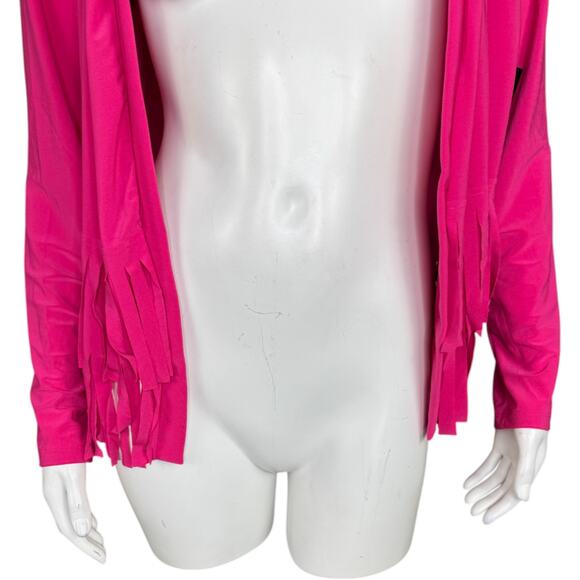 Attitudes by Renee Como Jersey Knit Fringe Cardigan Lipstick Pink X-Small NWT - Picture 3 of 15